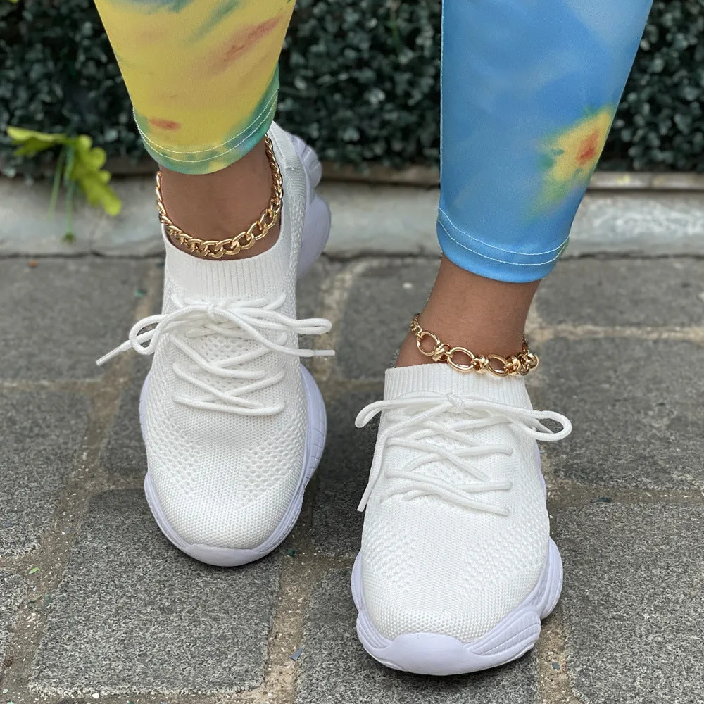 Air Mesh Women Fashion Sport Lace Up Sneaker Non-Slip Comfy Sock Shoes