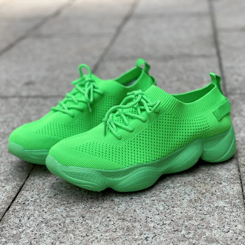 Air Mesh Women Fashion Sport Lace Up Sneaker Non-Slip Comfy Sock Shoes