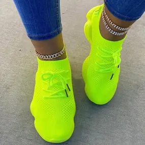 Air Mesh Women Fashion Sport Lace Up Sneaker Non-Slip Comfy Sock Shoes