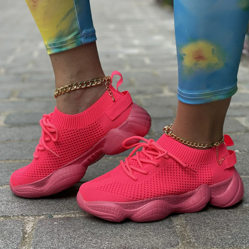 Air Mesh Women Fashion Sport Lace Up Sneaker Non-Slip Comfy Sock Shoes