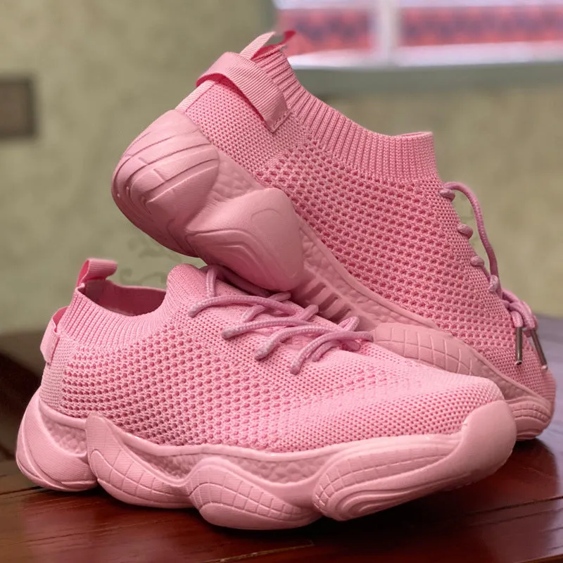 Air Mesh Women Fashion Sport Lace Up Sneaker Non-Slip Comfy Sock Shoes