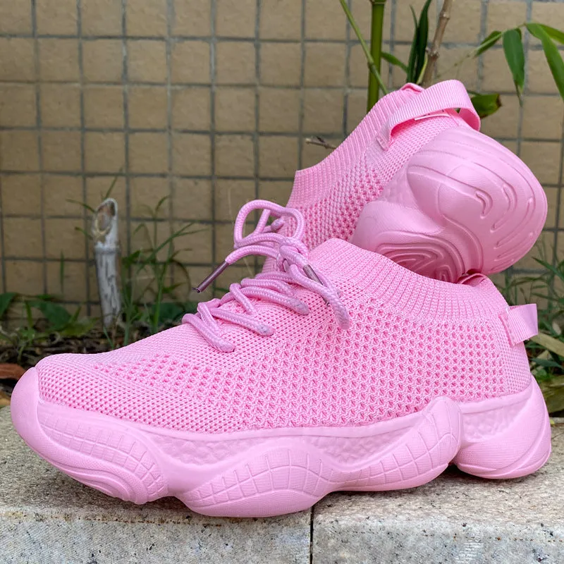 Air Mesh Women Fashion Sport Lace Up Sneaker Non-Slip Comfy Sock Shoes