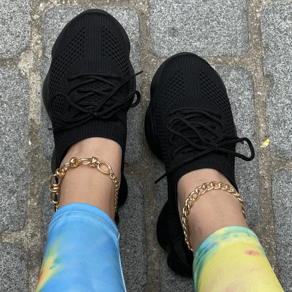 Air Mesh Women Fashion Sport Lace Up Sneaker Non-Slip Comfy Sock Shoes