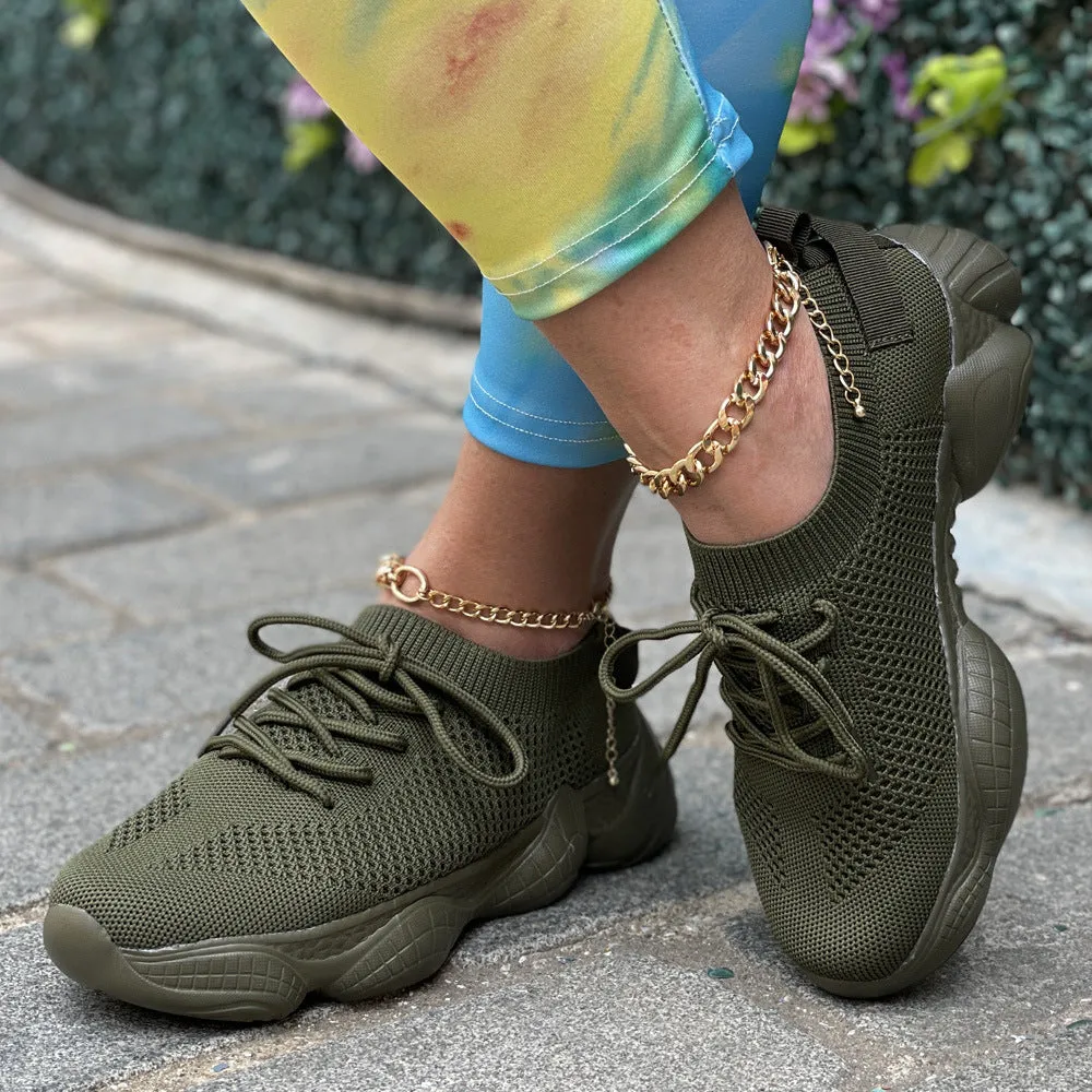 Air Mesh Women Fashion Sport Lace Up Sneaker Non-Slip Comfy Sock Shoes