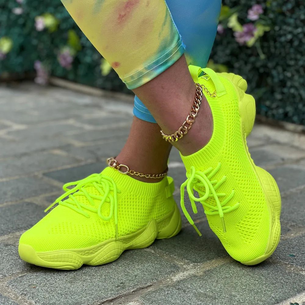 Air Mesh Women Fashion Sport Lace Up Sneaker Non-Slip Comfy Sock Shoes