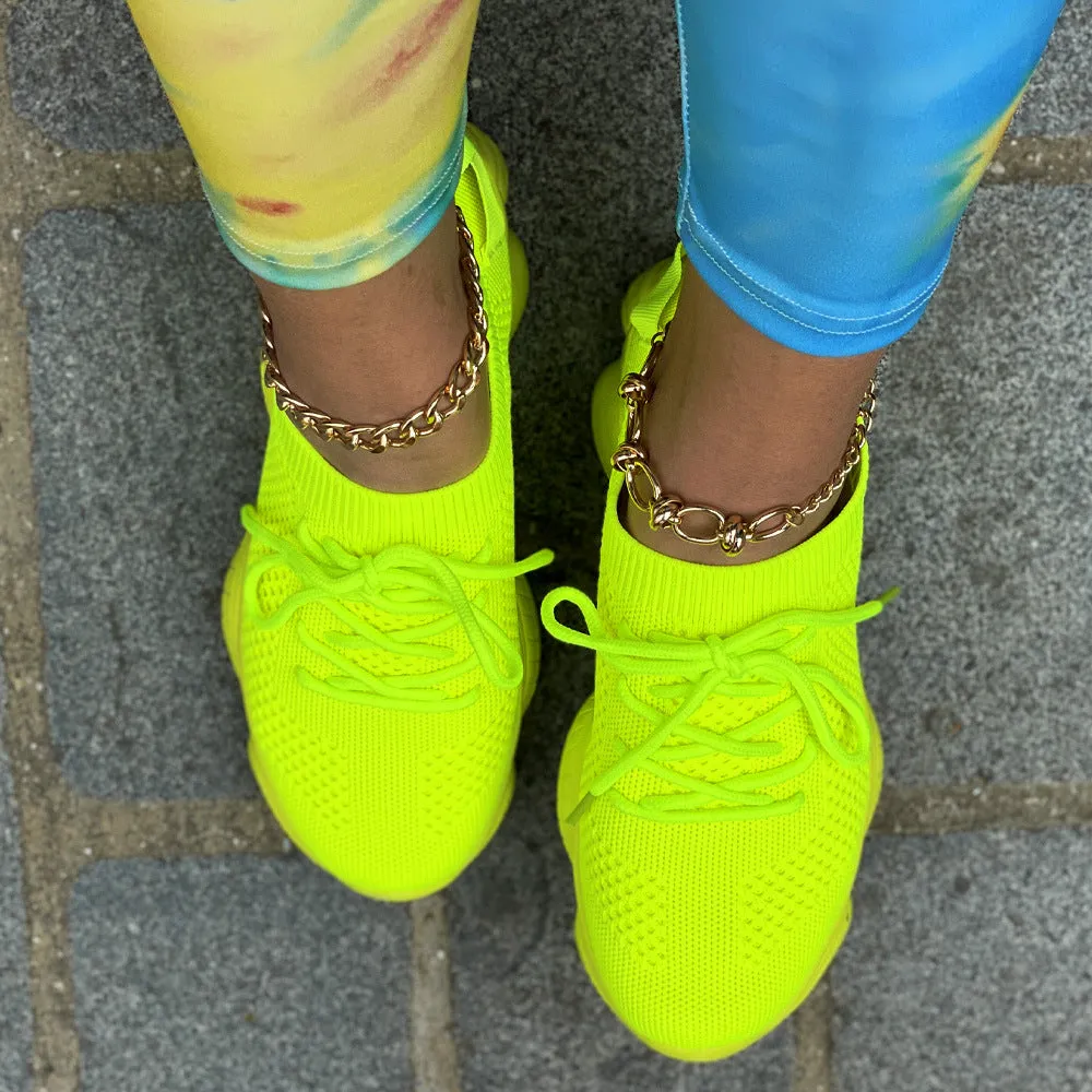 Air Mesh Women Fashion Sport Lace Up Sneaker Non-Slip Comfy Sock Shoes