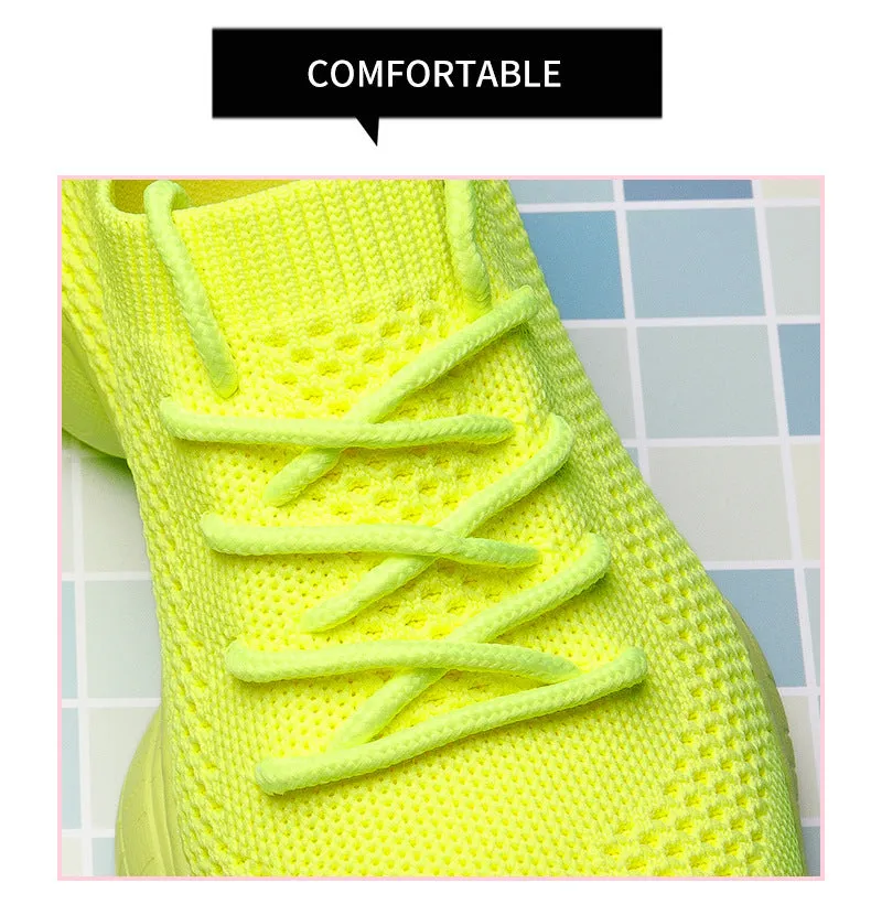 Air Mesh Women Fashion Sport Lace Up Sneaker Non-Slip Comfy Sock Shoes