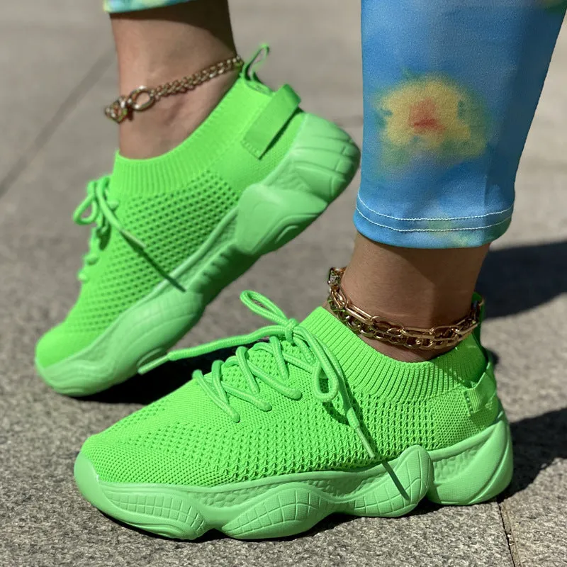 Air Mesh Women Fashion Sport Lace Up Sneaker Non-Slip Comfy Sock Shoes