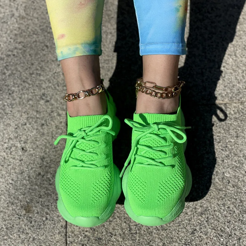 Air Mesh Women Fashion Sport Lace Up Sneaker Non-Slip Comfy Sock Shoes
