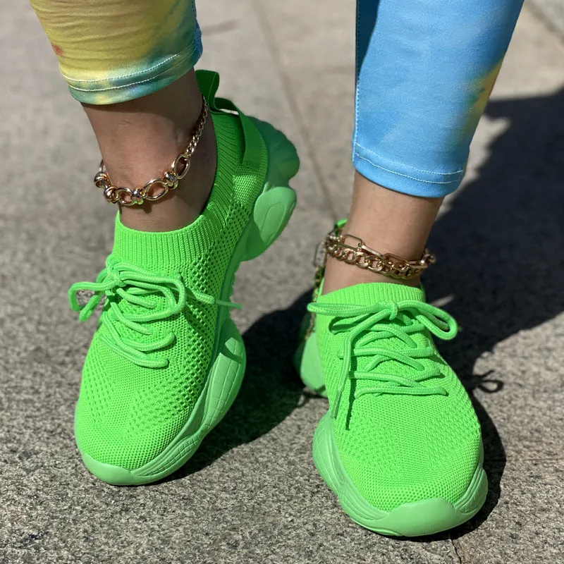 Air Mesh Women Fashion Sport Lace Up Sneaker Non-Slip Comfy Sock Shoes