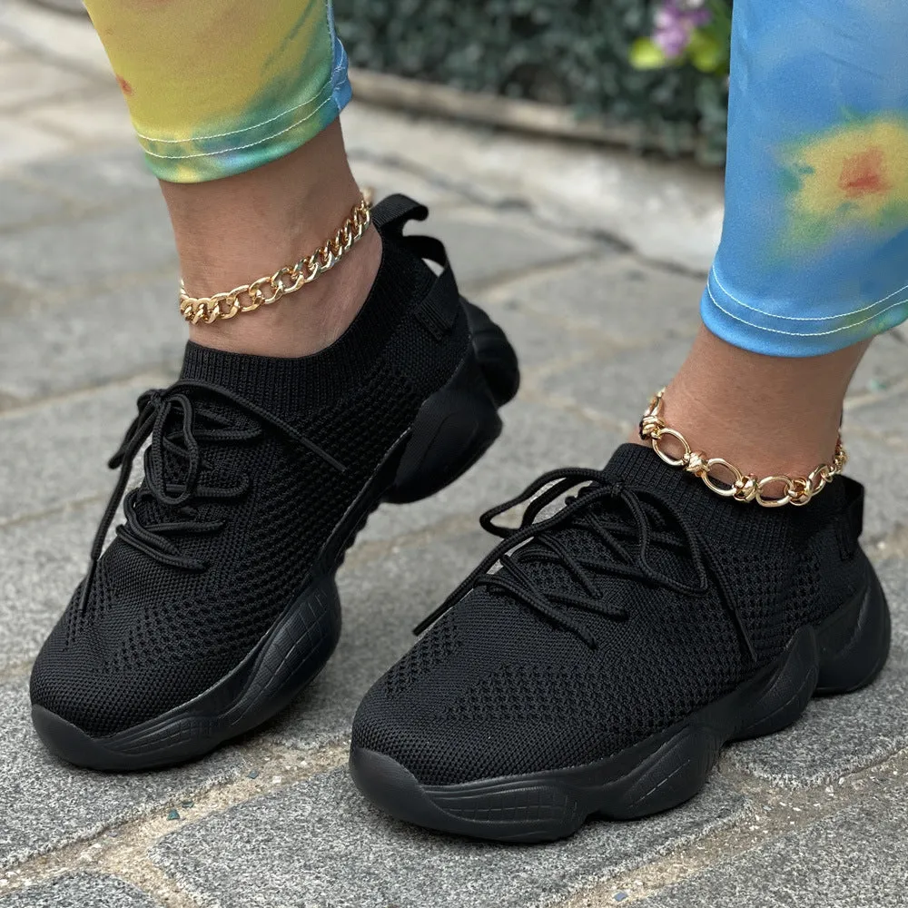 Air Mesh Women Fashion Sport Lace Up Sneaker Non-Slip Comfy Sock Shoes