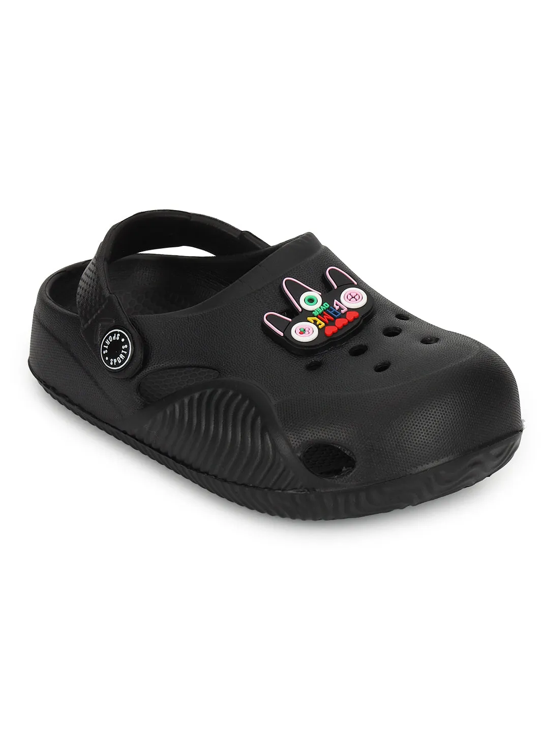 Black Stylish Slip-On Clogs For Kids-Unisex (TC-LCLOG1-BLK)