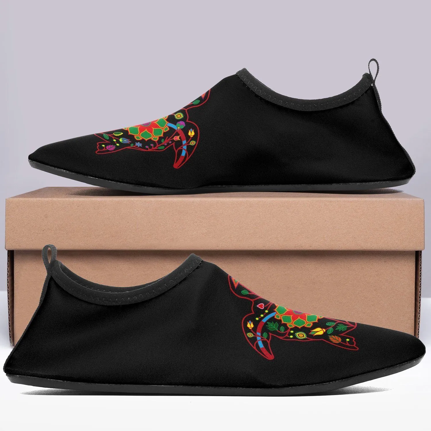 Floral Turtle Sockamoccs Kid's Sockamoccs Slip On Shoes