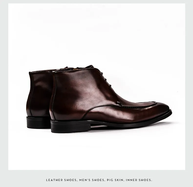 Men Genuine Cow Leather Chelsea boots Lace Up Dress Boots