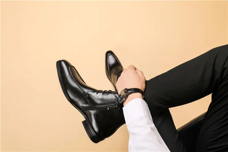 Men Genuine Cow Leather Chelsea boots Lace Up Dress Boots