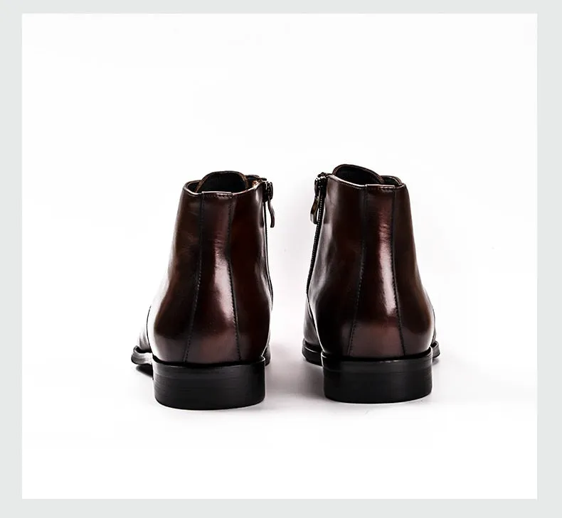 Men Genuine Cow Leather Chelsea boots Lace Up Dress Boots