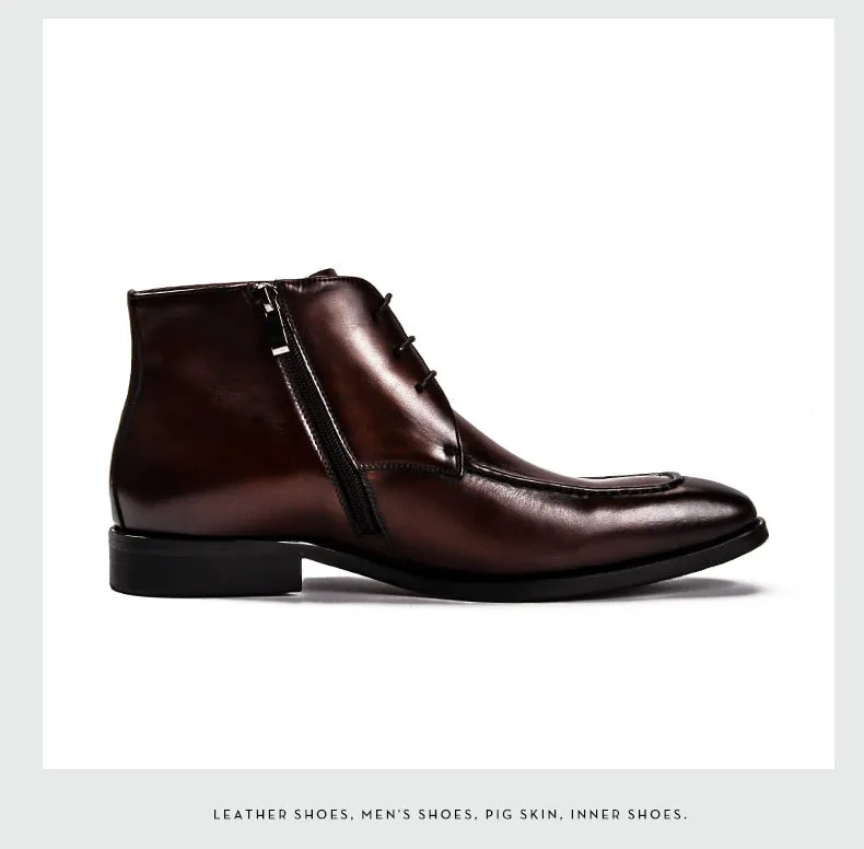 Men Genuine Cow Leather Chelsea boots Lace Up Dress Boots