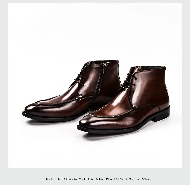 Men Genuine Cow Leather Chelsea boots Lace Up Dress Boots