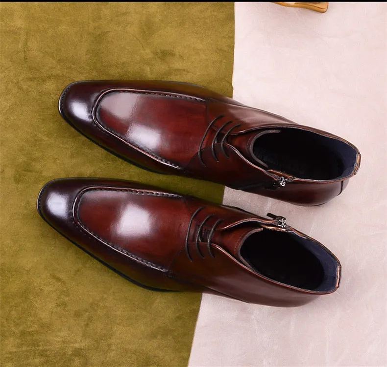 Men Genuine Cow Leather Chelsea boots Lace Up Dress Boots
