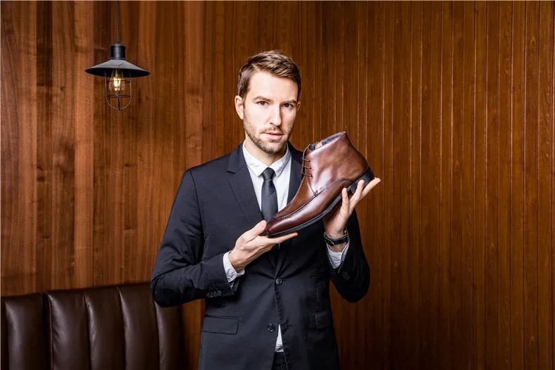 Men Genuine Cow Leather Chelsea boots Lace Up Dress Boots