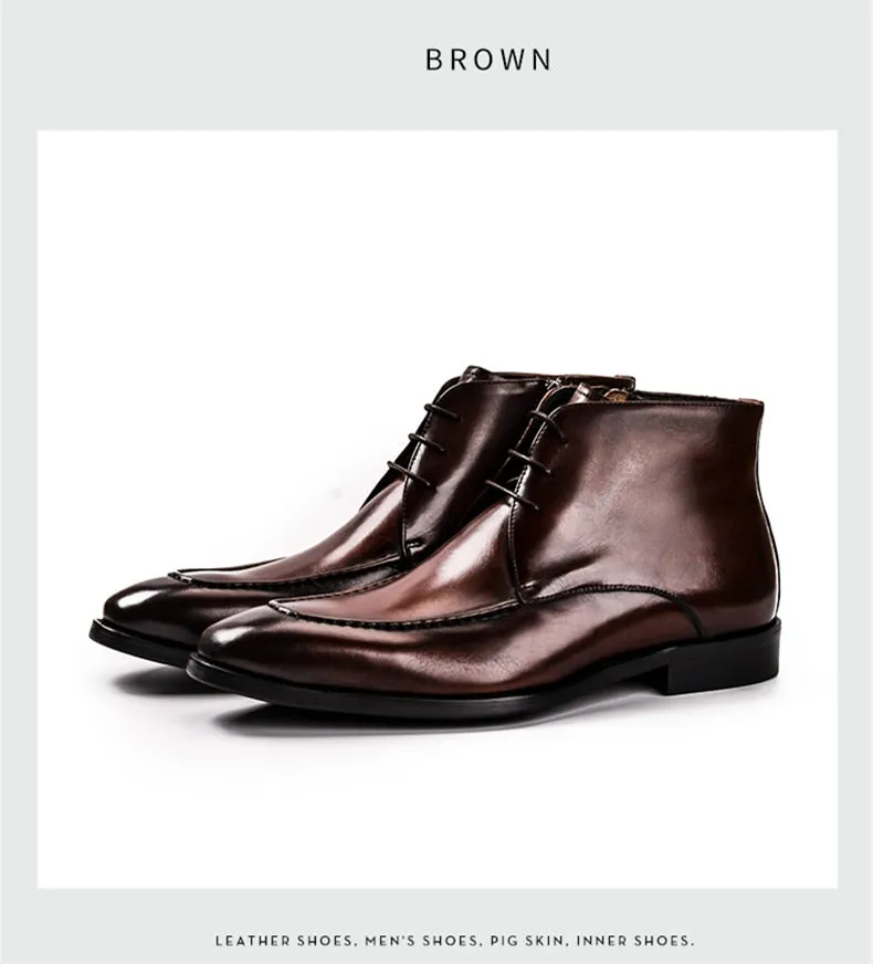 Men Genuine Cow Leather Chelsea boots Lace Up Dress Boots