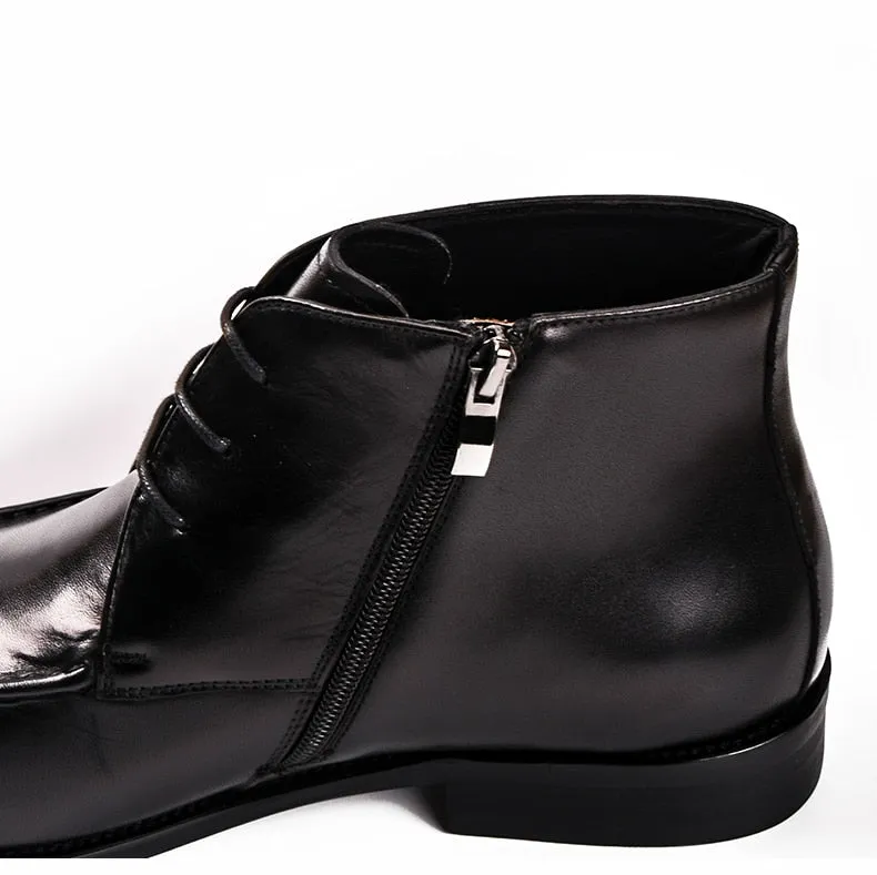 Men Genuine Cow Leather Chelsea boots Lace Up Dress Boots
