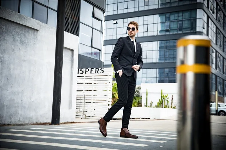 Men Genuine Cow Leather Chelsea boots Lace Up Dress Boots