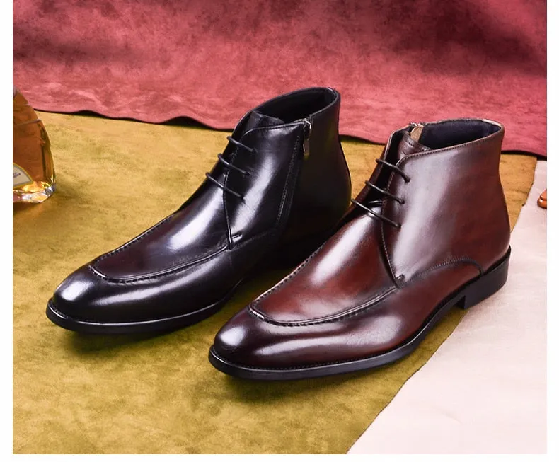 Men Genuine Cow Leather Chelsea boots Lace Up Dress Boots