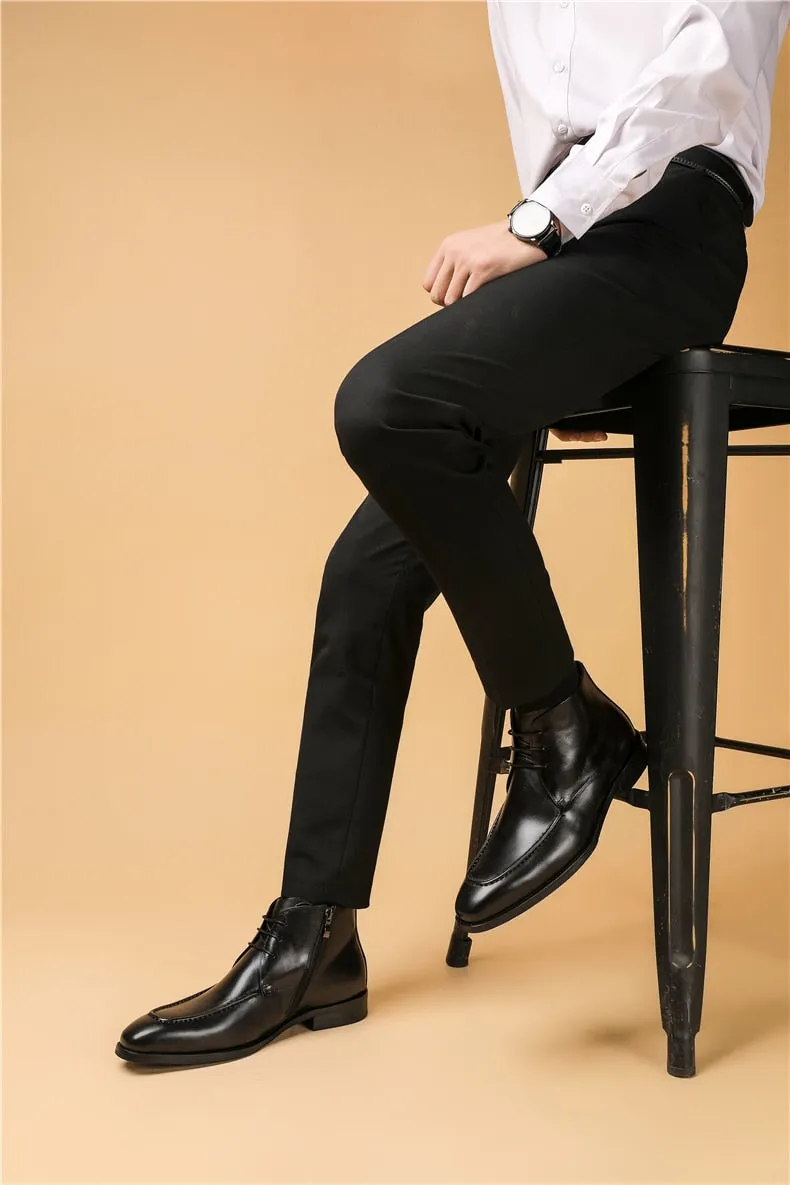 Men Genuine Cow Leather Chelsea boots Lace Up Dress Boots