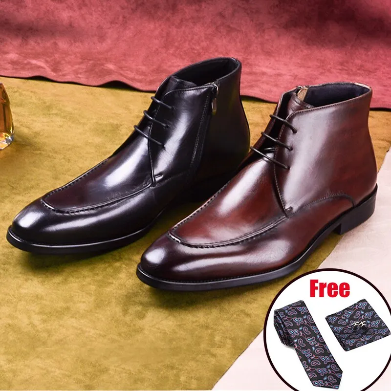 Men Genuine Cow Leather Chelsea boots Lace Up Dress Boots
